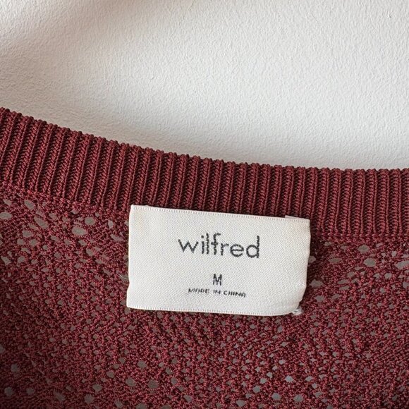 Aritzia Wilfred Bernelle Ruffle Crochet Sweater Burgundy Wine Size Medium - Picture 7 of 8